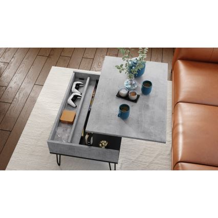 HALIJA Lift-Top Coffee Table with Shelf, Concrete Grey/Black