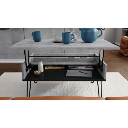 HALIJA Lift-Top Coffee Table with Shelf, Concrete Grey/Black