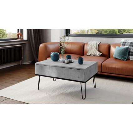 HALIJA Lift-Top Coffee Table with Shelf, Concrete Grey/Black