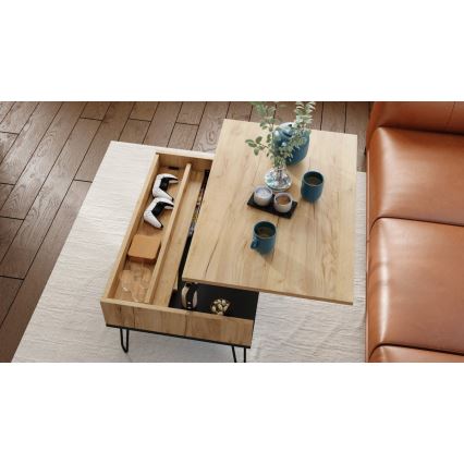 HALIJA Lift-Top Coffee Table with Shelf, Craft Oak/Black