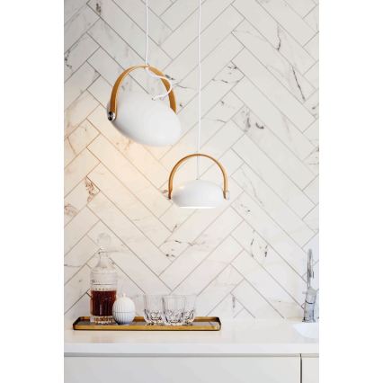 Halo Design 734337 - Pendant lamp on cable DC 1xE27/40W/230V Ø 26 cm white/oak