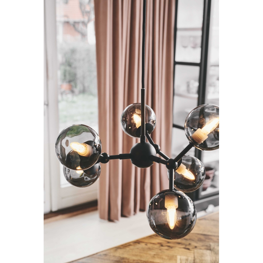 Halo Design 736553 - ATOM cable-suspended chandelier 6xG9/28W/230V Ø 45 cm black/smoky black