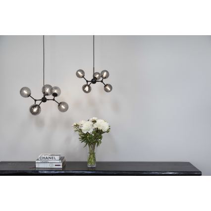 Halo Design 736553 - ATOM cable-suspended chandelier 6xG9/28W/230V Ø 45 cm black/smoky black