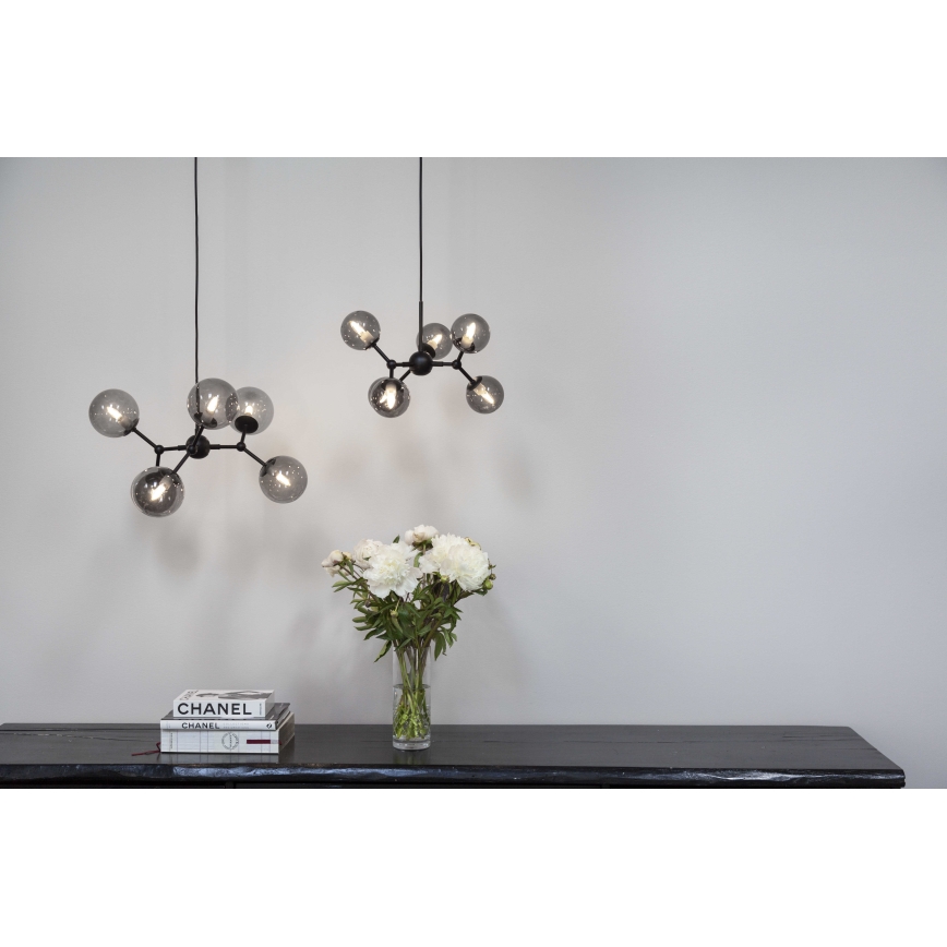 Halo Design 736553 - ATOM cable-suspended chandelier 6xG9/28W/230V Ø 45 cm black/smoky black