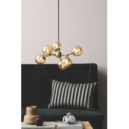 Halo Design 736560 - ATOM cable-suspended chandelier 6xG9/28W/230V, Ø 45 cm, brass/smoky beige