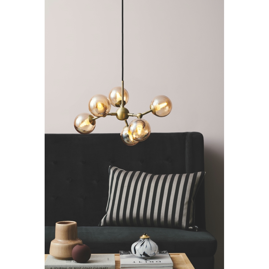 Halo Design 736560 - ATOM cable-suspended chandelier 6xG9/28W/230V, Ø 45 cm, brass/smoky beige