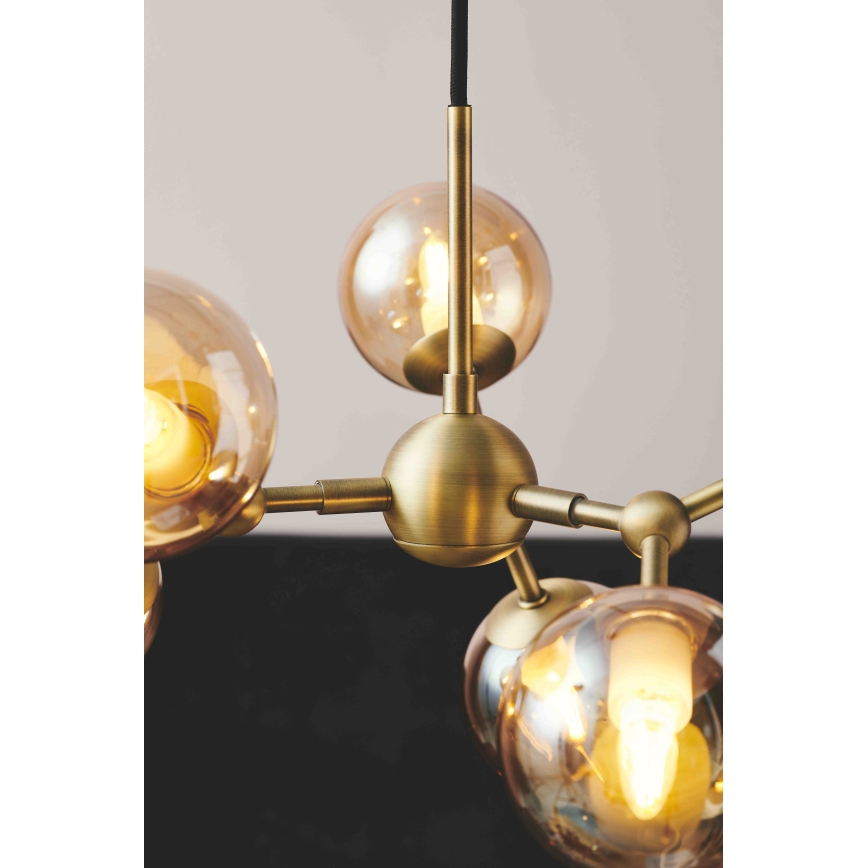 Halo Design 736560 - ATOM cable-suspended chandelier 6xG9/28W/230V, Ø 45 cm, brass/smoky beige
