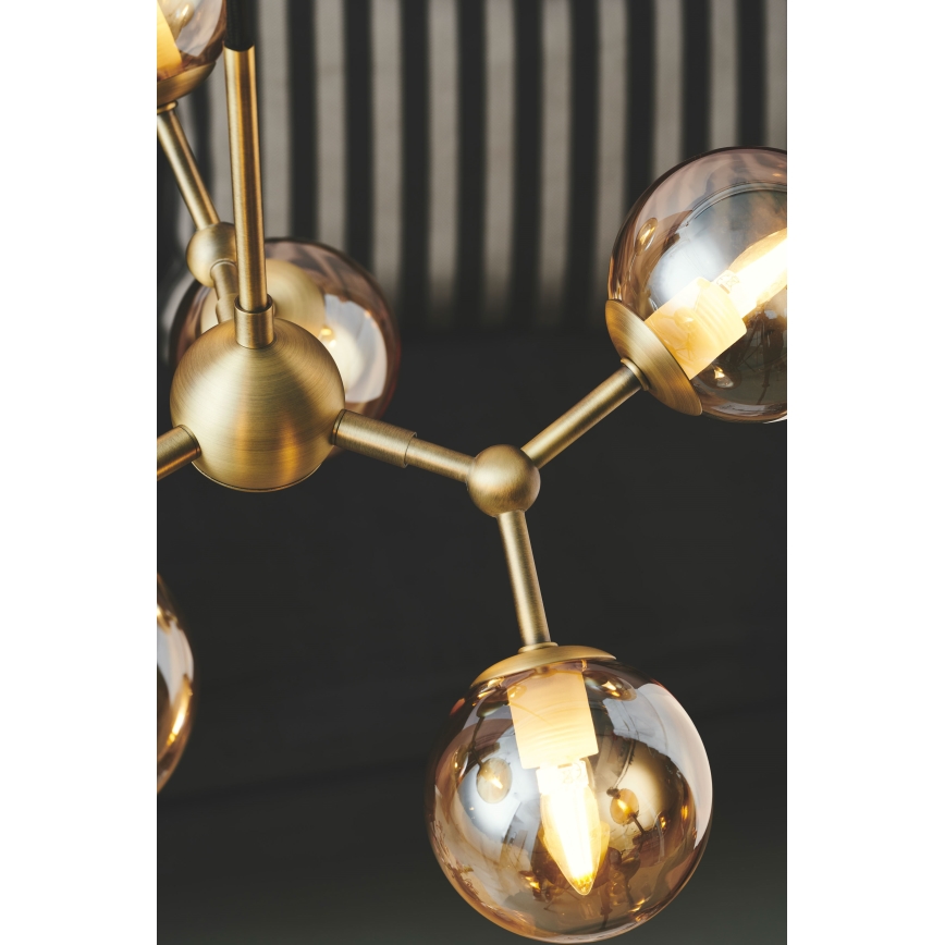 Halo Design 736560 - ATOM cable-suspended chandelier 6xG9/28W/230V, Ø 45 cm, brass/smoky beige