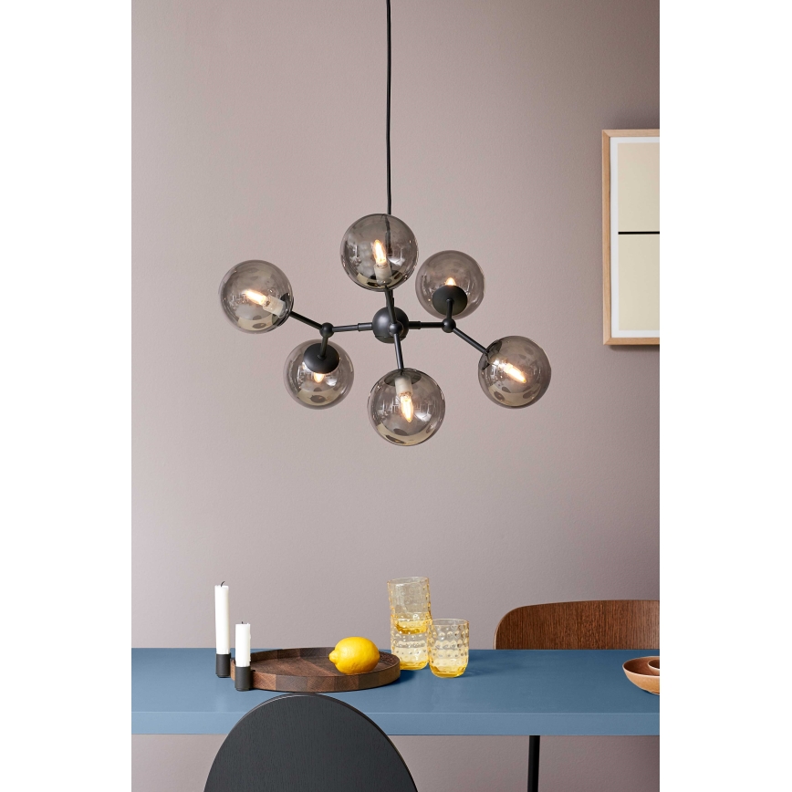 Halo Design 738823 - ATOM cable-suspended pendant 6xG9/28W/230V Ø 57 cm black/smoked black