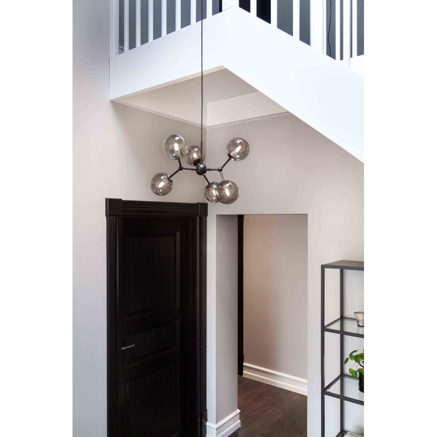 Halo Design 738823 - ATOM cable-suspended pendant 6xG9/28W/230V Ø 57 cm black/smoked black