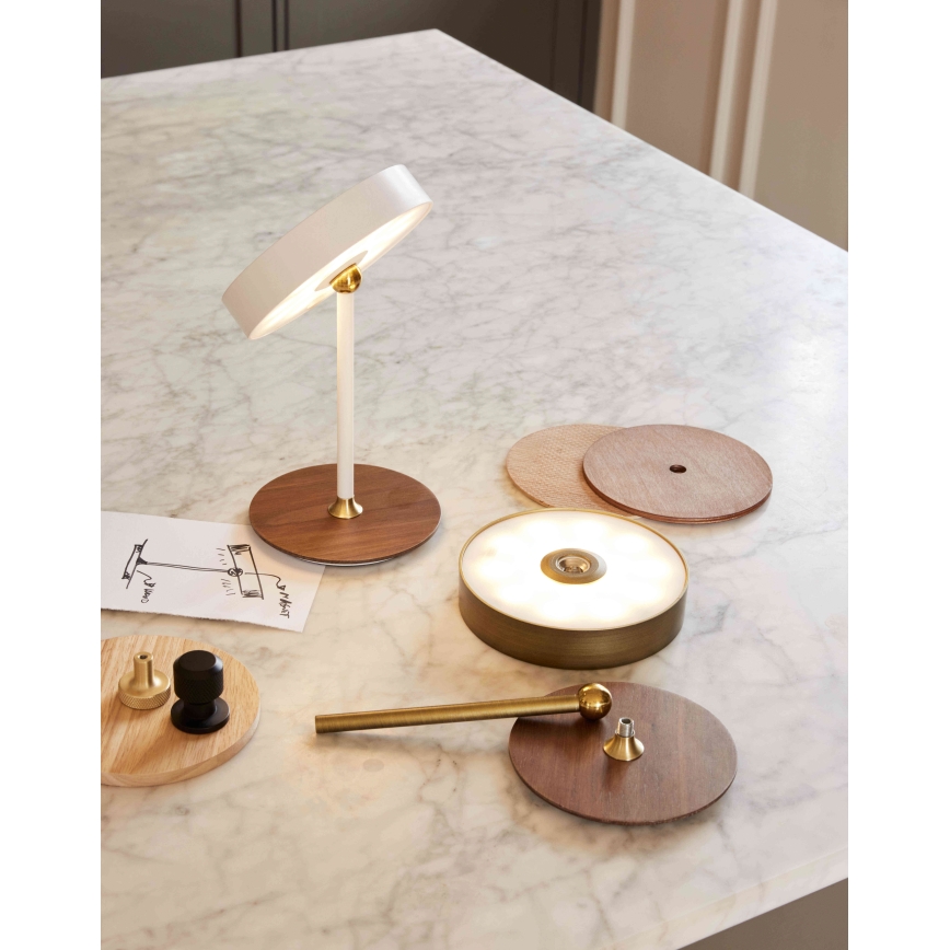 Halo Design 745784 - ON THE MOVE Dimmable Rechargeable LED Table Lamp, 2.5W, 4000 mAh, Brass/Wood