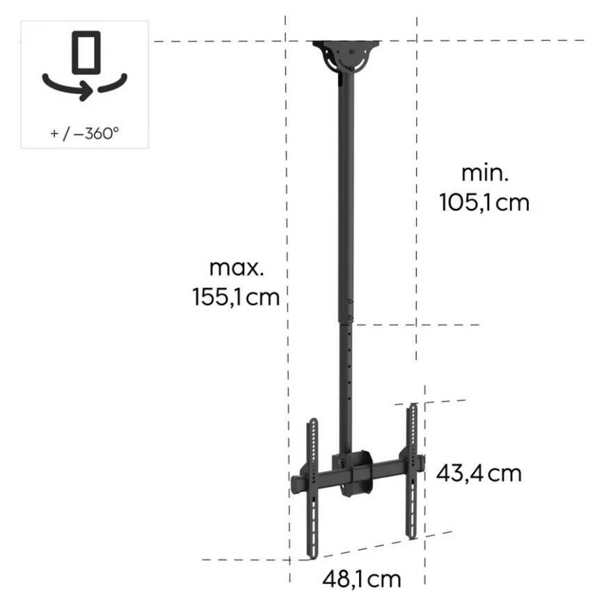 Hama - Ceiling holder for TV swivel 32-65" black