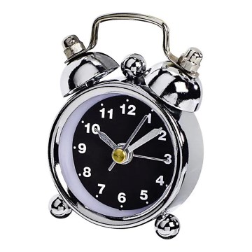 Hama - Mini alarm clock 1xLR44/LR1130 shiny chrome/black