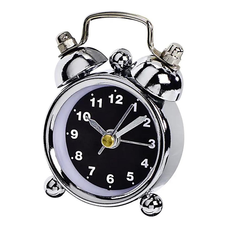 Hama - Mini alarm clock 1xLR44/LR1130 shiny chrome/black