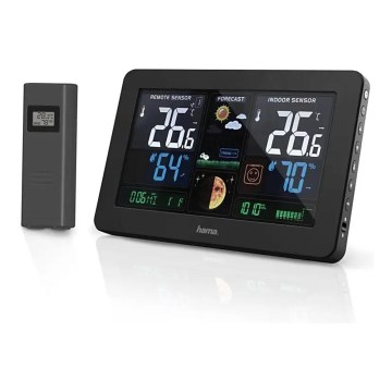 Hama - Weather station with color LCD display and alarm clock 230V/2xAA + USB black