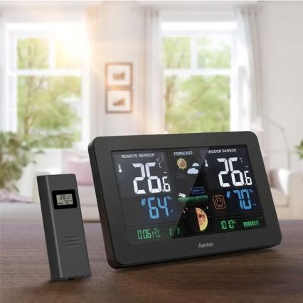 Hama - Weather station with color LCD display and alarm clock 230V/2xAA + USB black
