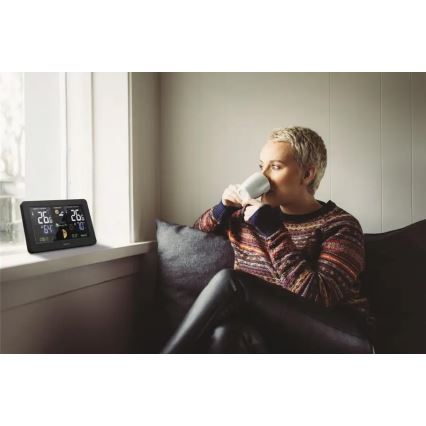 Hama - Weather station with color LCD display and alarm clock 230V/2xAA + USB black