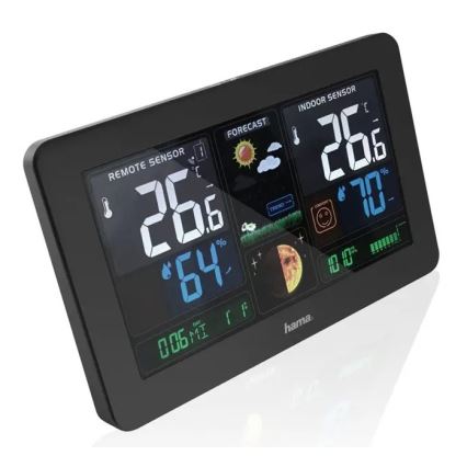 Hama - Weather station with color LCD display and alarm clock 230V/2xAA + USB black
