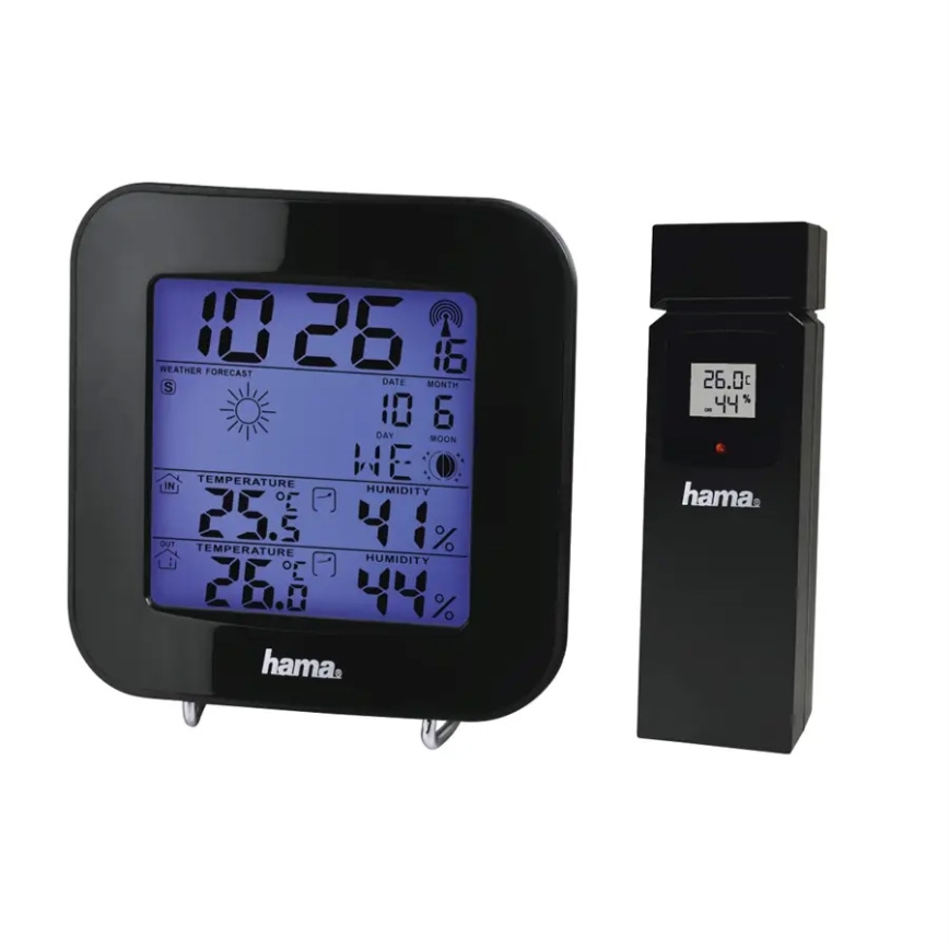 Hama - Weather station with LCD display and alarm clock 2xAA + 2xAAA black
