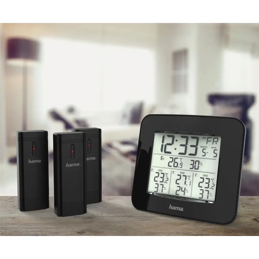 Hama - Weather station with LCD display and alarm clock 3xAAA + 3x sensor 2xAA