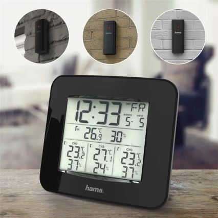 Hama - Weather station with LCD display and alarm clock 3xAAA + 3x sensor 2xAA