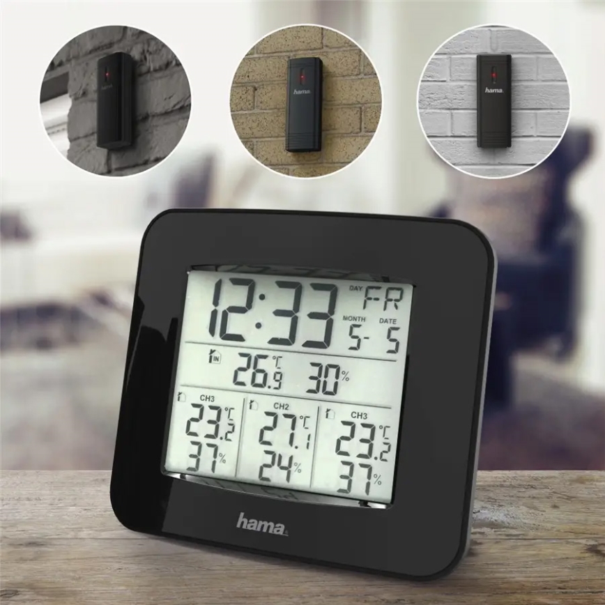 Hama - Weather station with LCD display and alarm clock 3xAAA + 3x sensor 2xAA