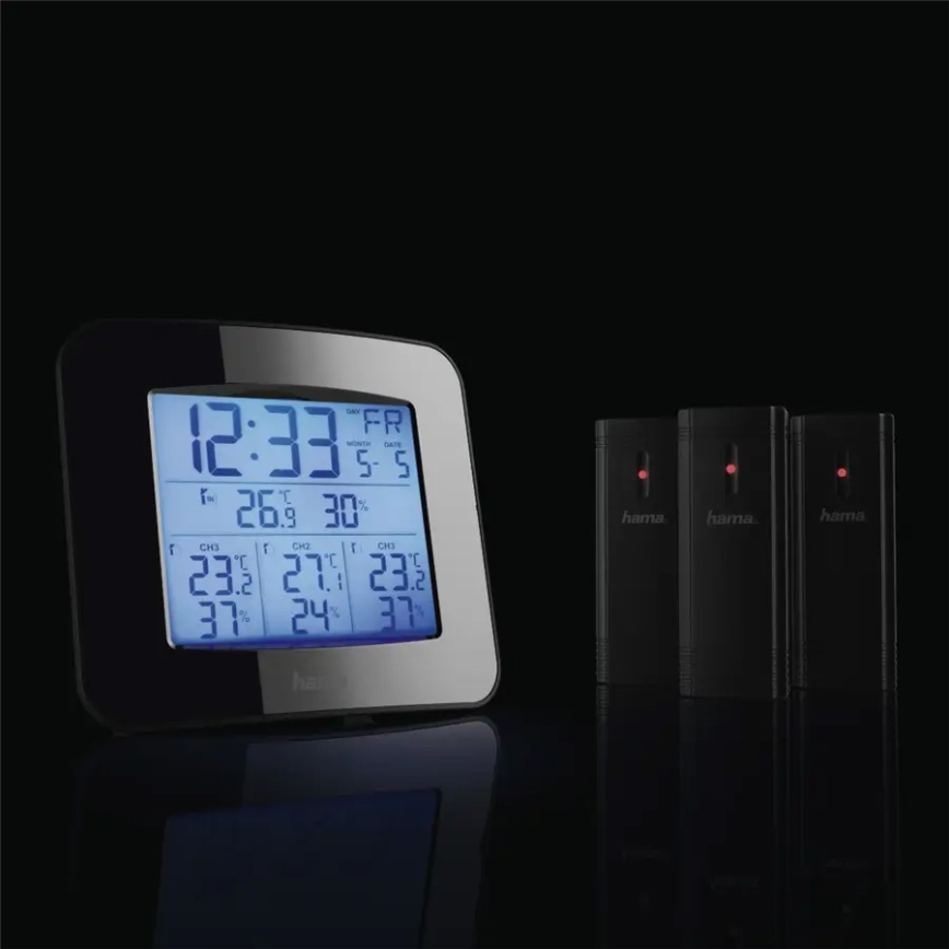 Hama - Weather station with LCD display and alarm clock 3xAAA + 3x sensor 2xAA