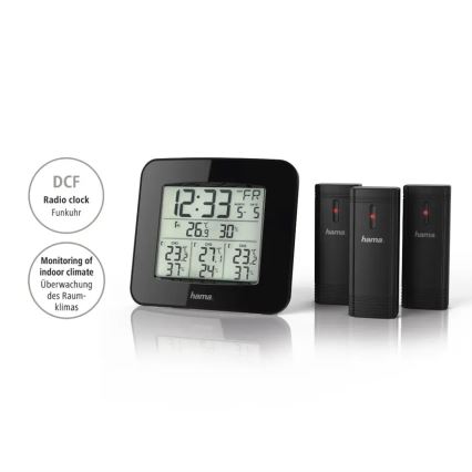 Hama - Weather station with LCD display and alarm clock 3xAAA + 3x sensor 2xAA