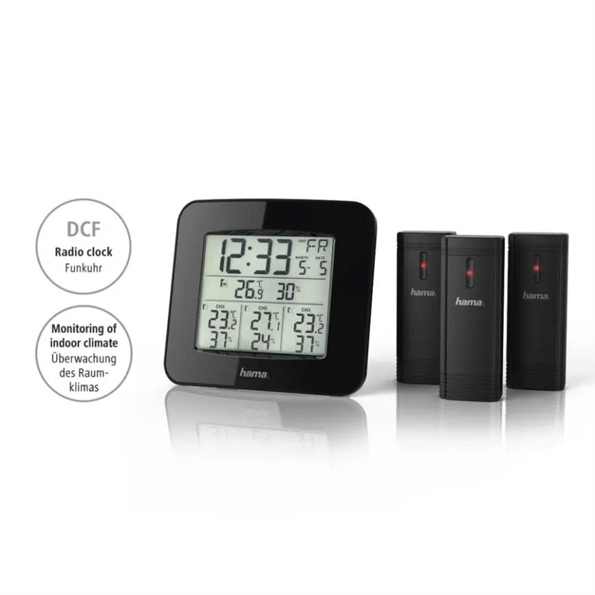 Hama - Weather station with LCD display and alarm clock 3xAAA + 3x sensor 2xAA