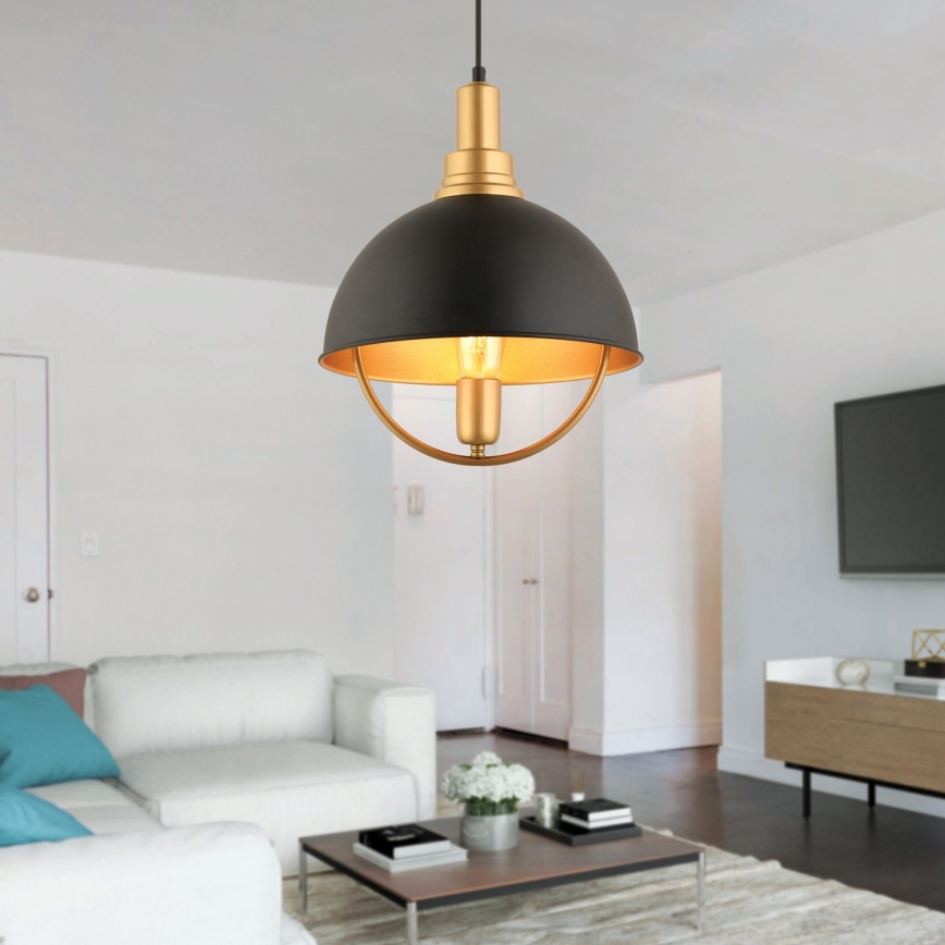 Hanging lamp MONZA 1xE27/40W/230V Ø 30 cm black/gold