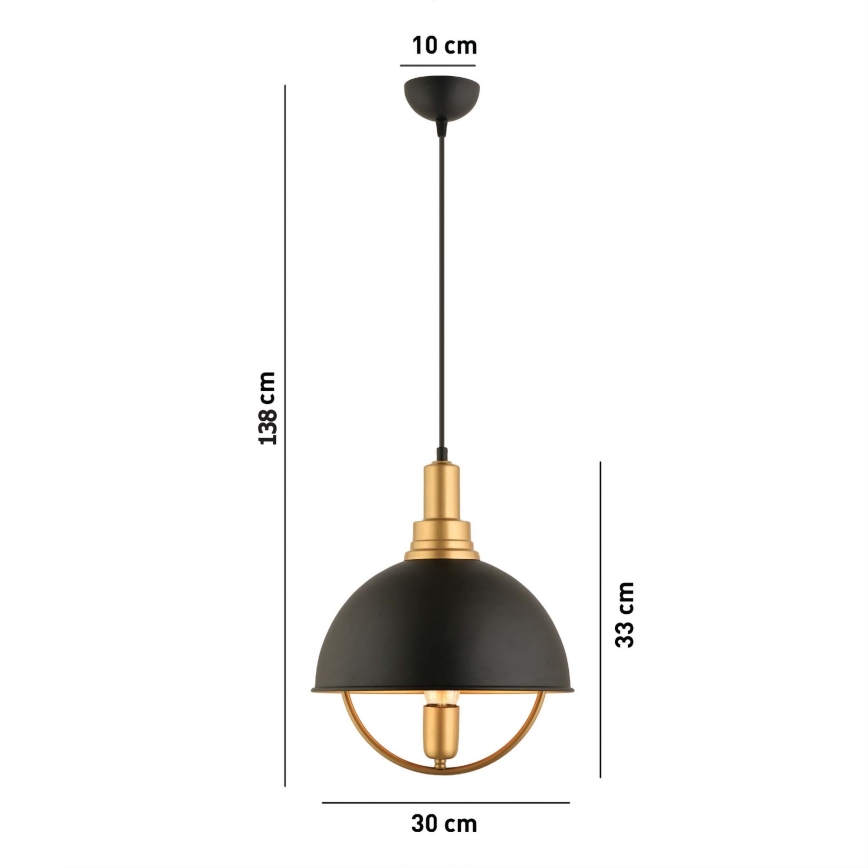 Hanging lamp MONZA 1xE27/40W/230V Ø 30 cm black/gold