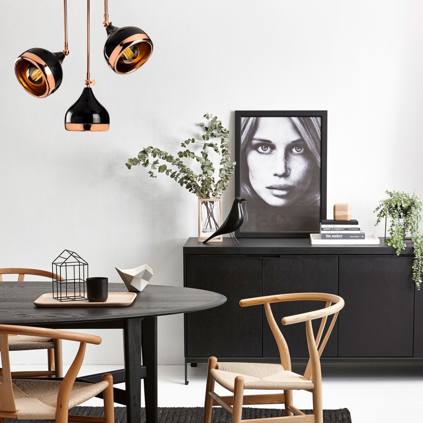 Hanging Lamp YILDO 3xE27/40W/230V Black/Copper