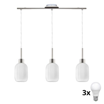 HARMA Hanging LED Chandelier 3xE27/60W/230V Matte Chrome/White