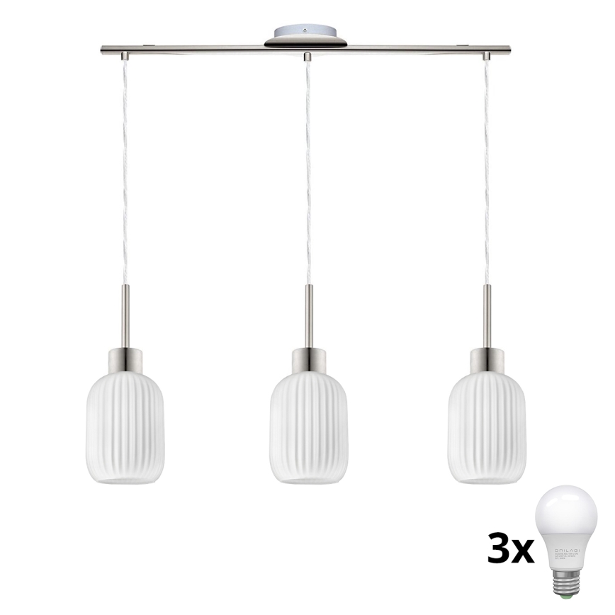 HARMA Hanging LED Chandelier 3xE27/60W/230V Matte Chrome/White