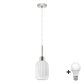 HARMA LED cable pendant, 1x E27 (max. 60W), 230V, Ø 14 cm, matte chrome/white