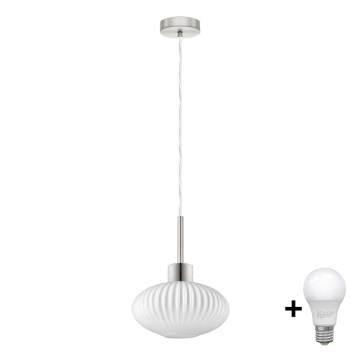 HARMA LED pendant on cable 1xE27/60W/230V Ø 25 cm matte chrome/white