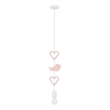 HEART Children's pendant light on cord 1xE27/20W/230V pink/white