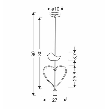 HEART Kids' Pendant Lamp on Cable 1xE27/20W/230V Pink/White