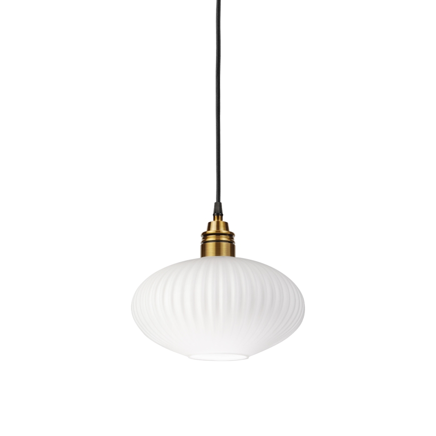 HECTOR cable-hung pendant light, 1x E27/15W/230V, white/brass, Ø 25 cm