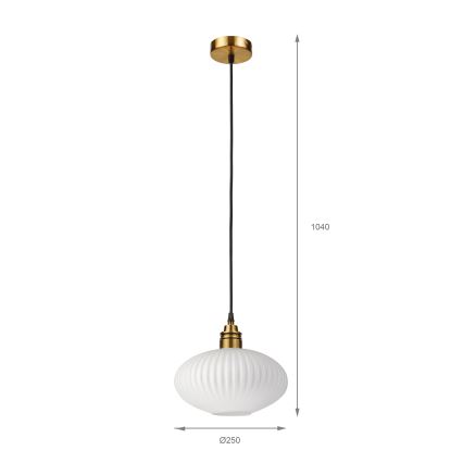 HECTOR cable-hung pendant light, 1x E27/15W/230V, white/brass, Ø 25 cm