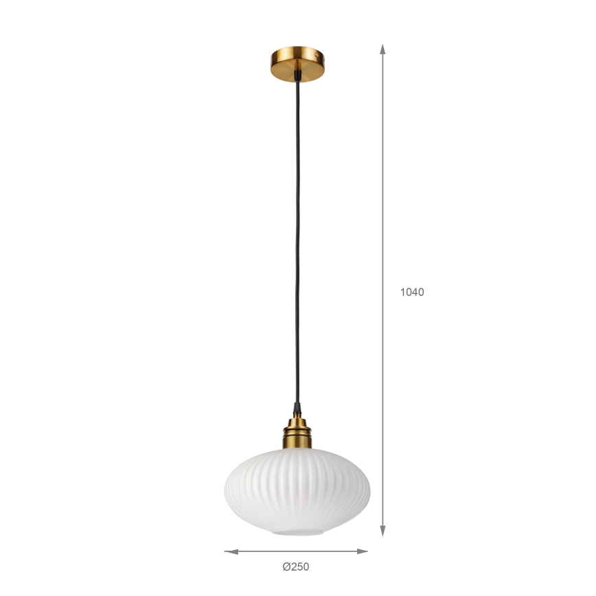 HECTOR cable-hung pendant light, 1x E27/15W/230V, white/brass, Ø 25 cm