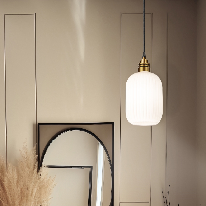 HECTOR cable pendant lamp 1xE27/15W/230V white/brass Ø 14 cm