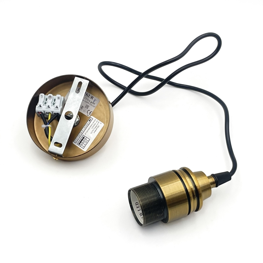 HECTOR cable pendant lamp 1xE27/15W/230V white/brass Ø 14 cm