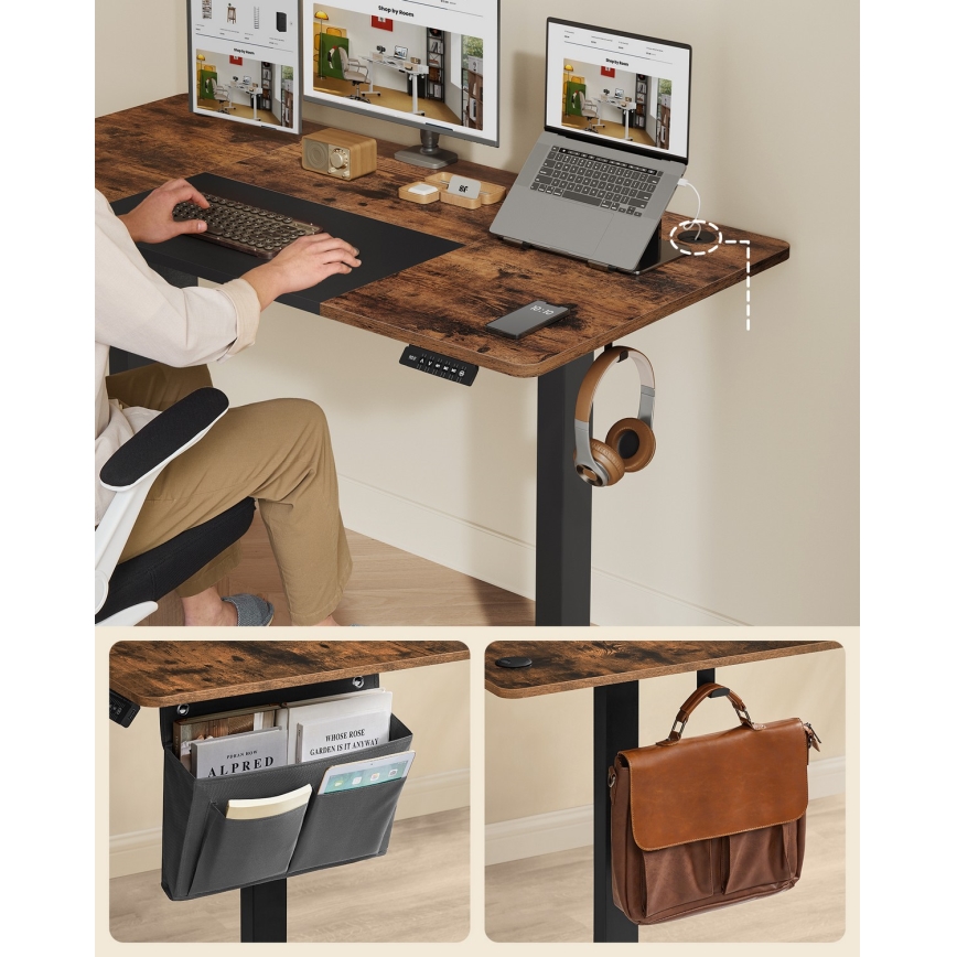 Height-adjustable desk SOLEA-X brown/black