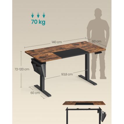 Height-adjustable desk SOLEA-X brown/black