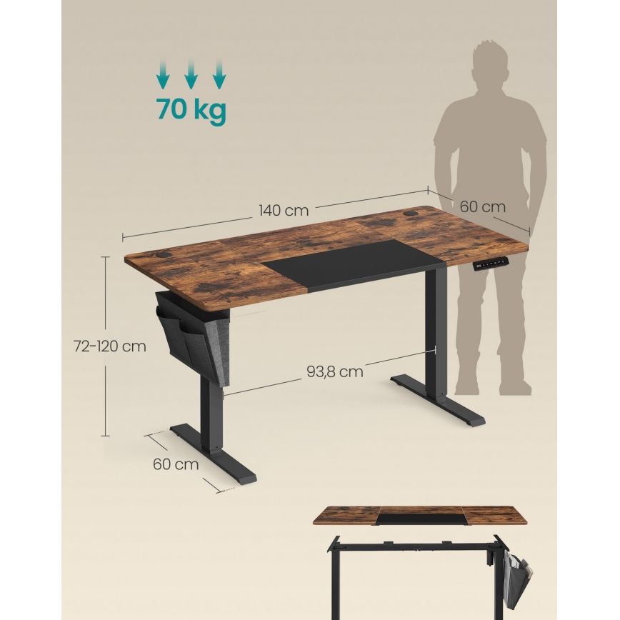 Height-adjustable desk SOLEA-X brown/black