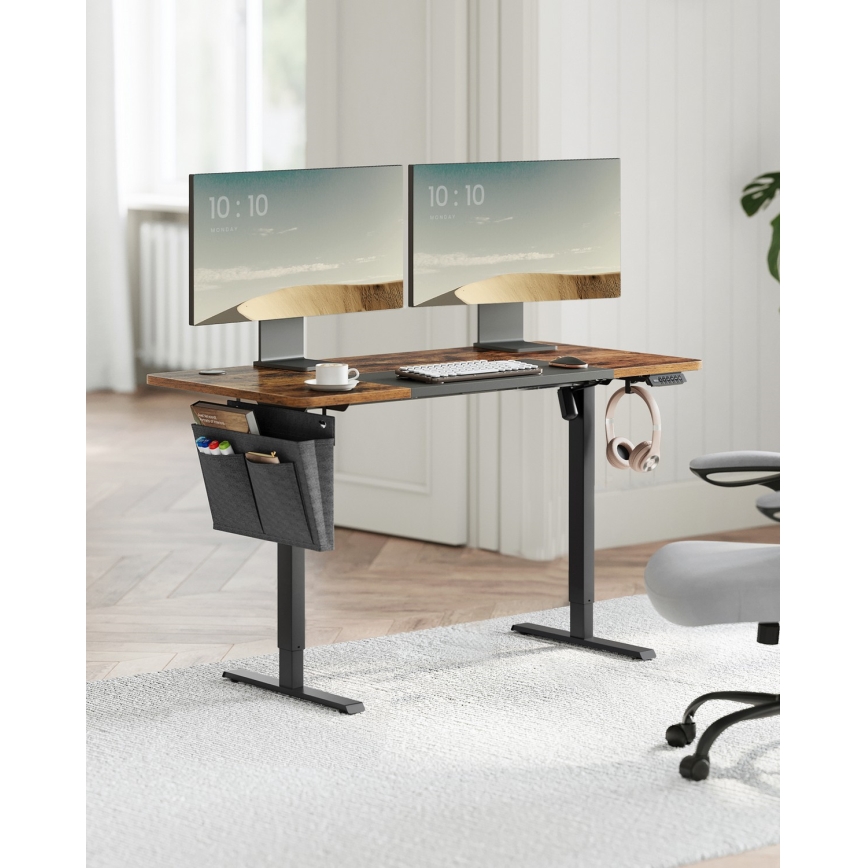 Height-adjustable SOLEA-X writing desk, brown/black