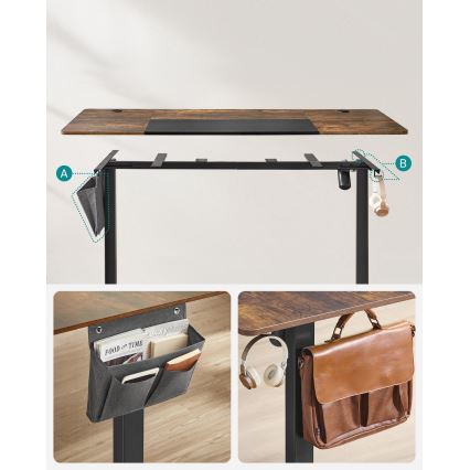 Height-adjustable SOLEA-X writing desk, brown/black