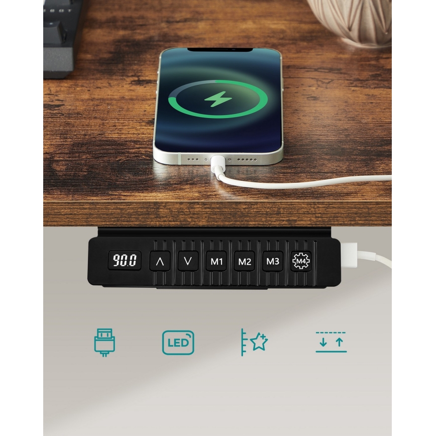 Height-adjustable SOLEA-X writing desk, brown/black