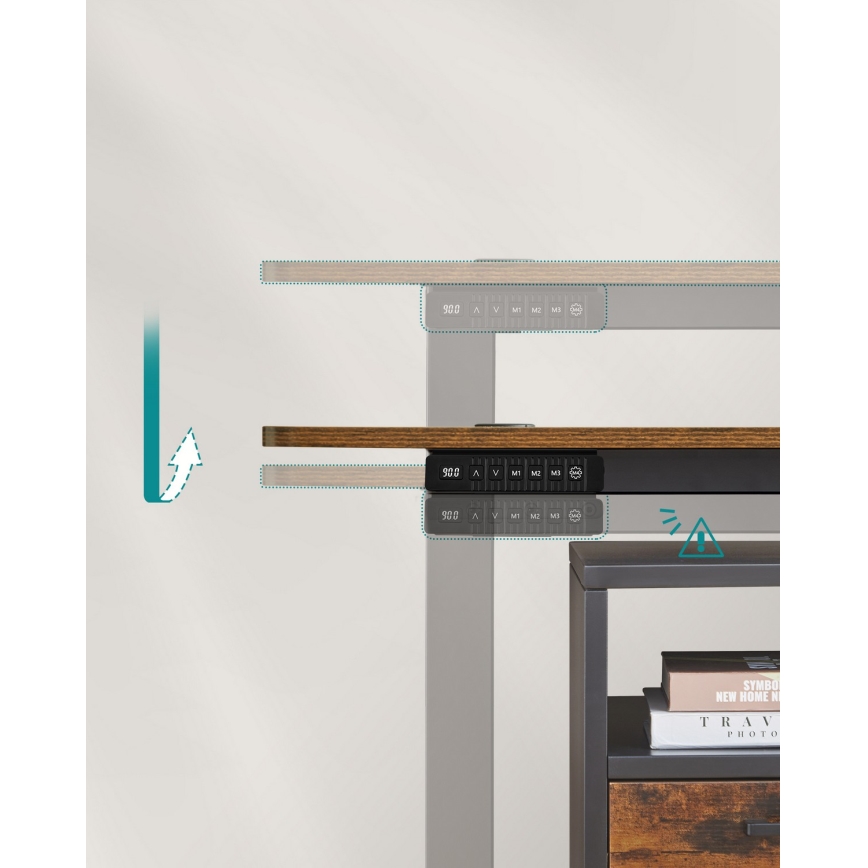 Height-adjustable SOLEA-X writing desk, brown/black